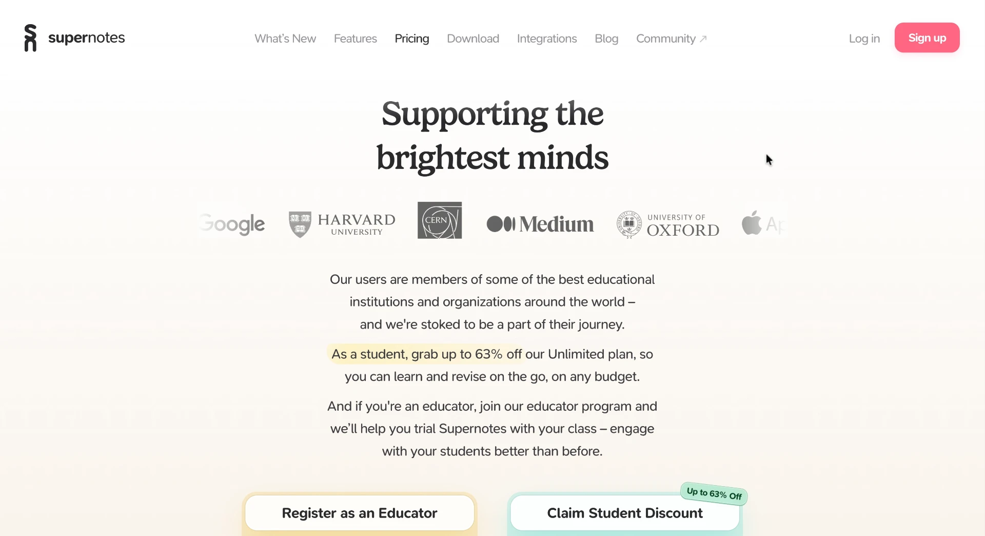 Supernotes note-taking application marketing website