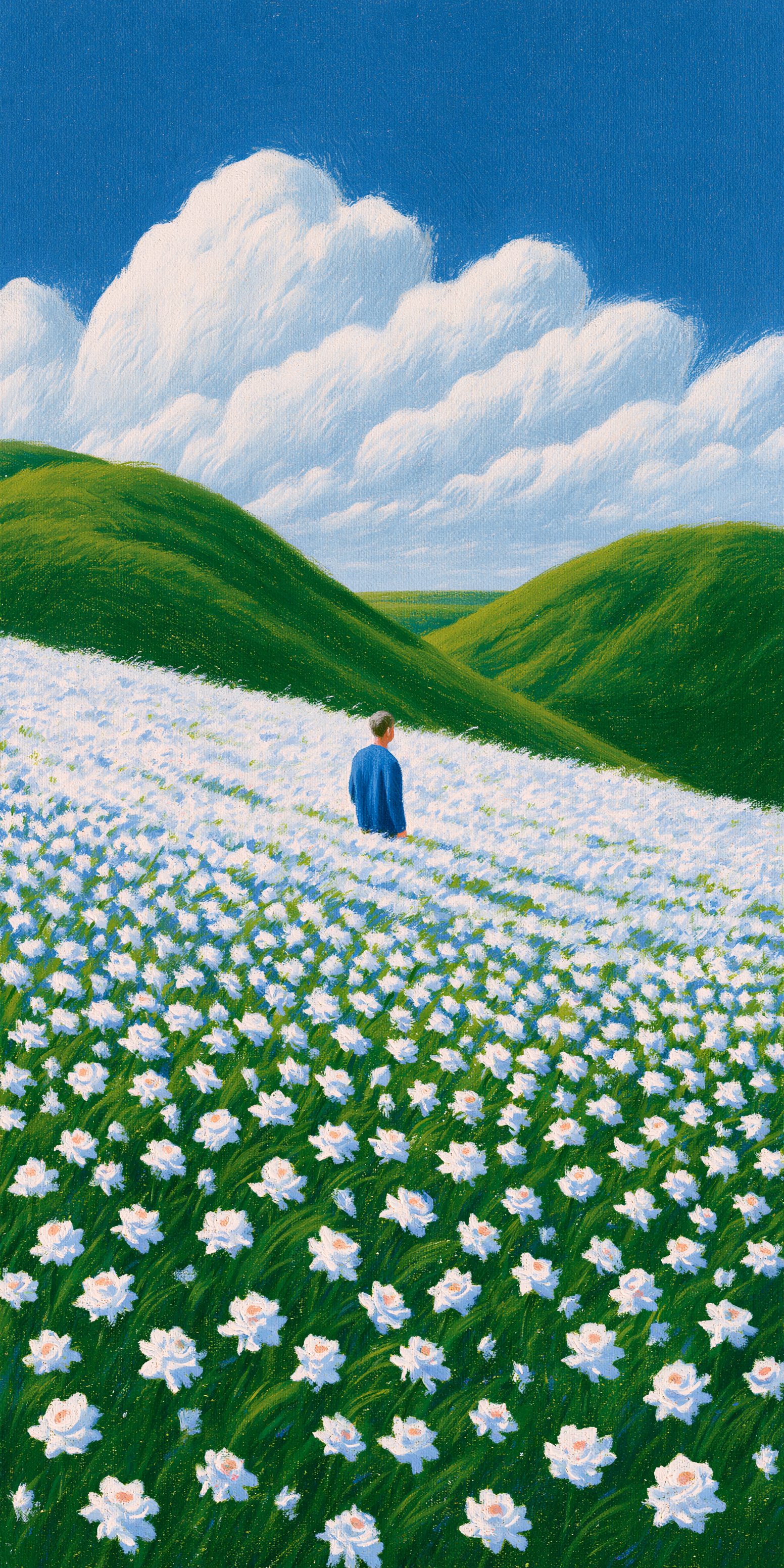 Textured landscape illustration with lone figure, image 2