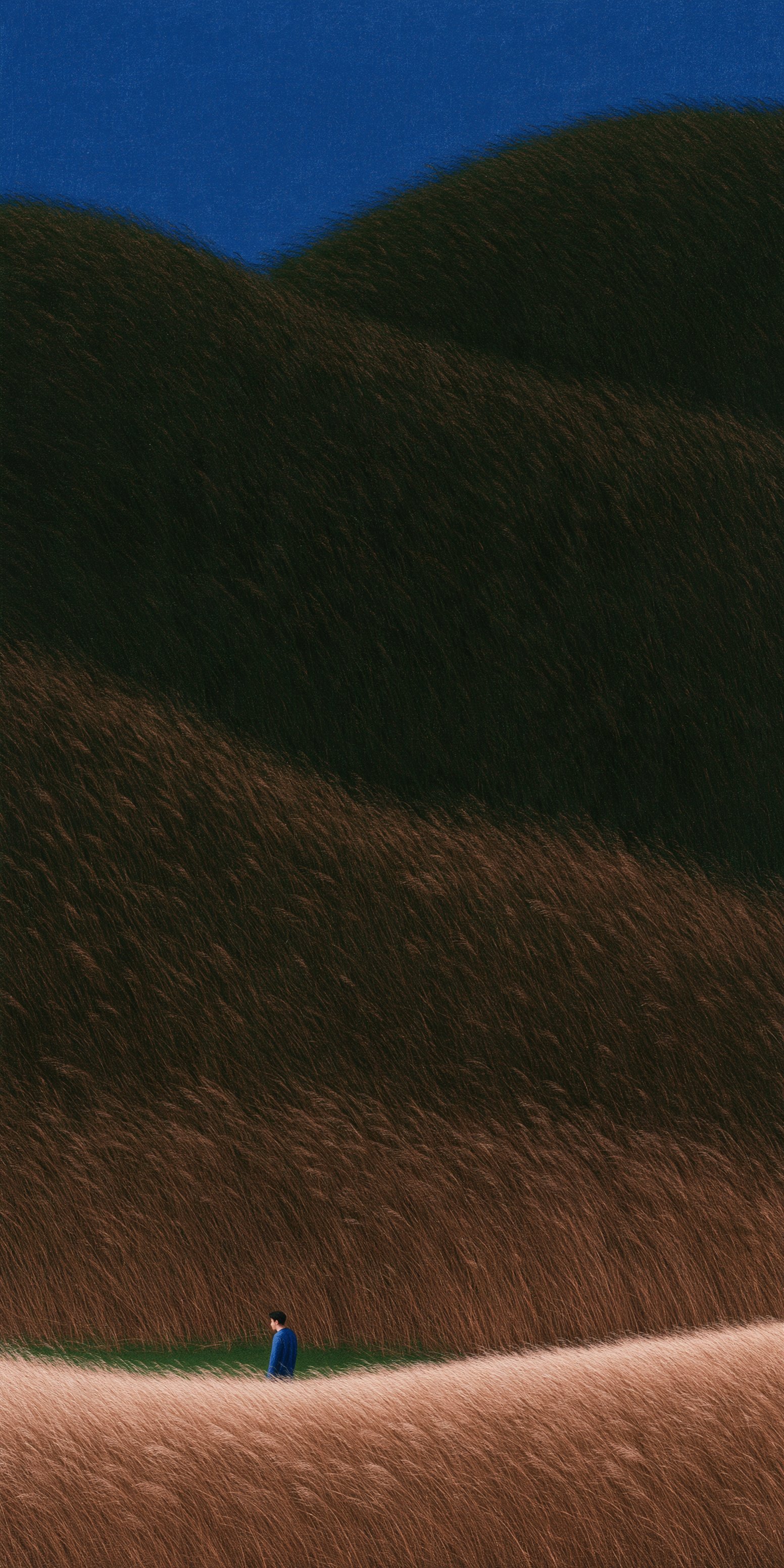 Textured landscape illustration with lone figure, image 3