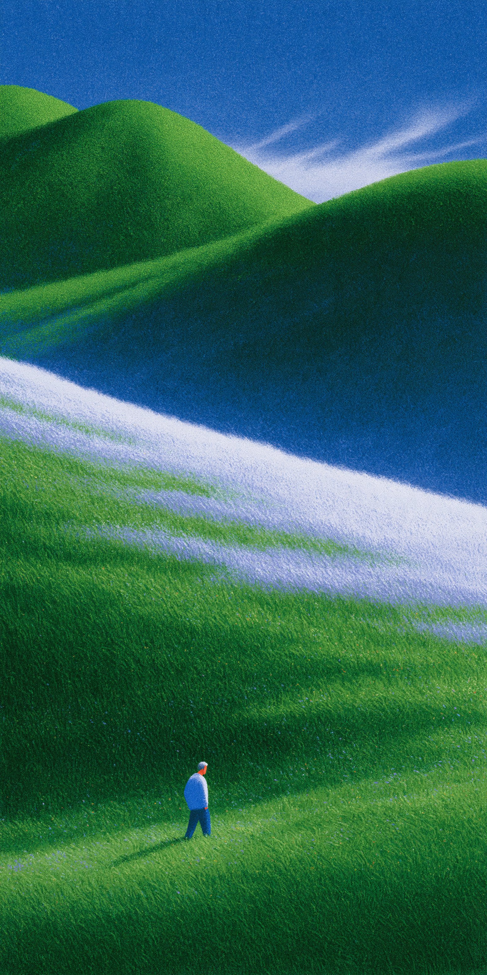 Textured landscape illustration with lone figure, image 4