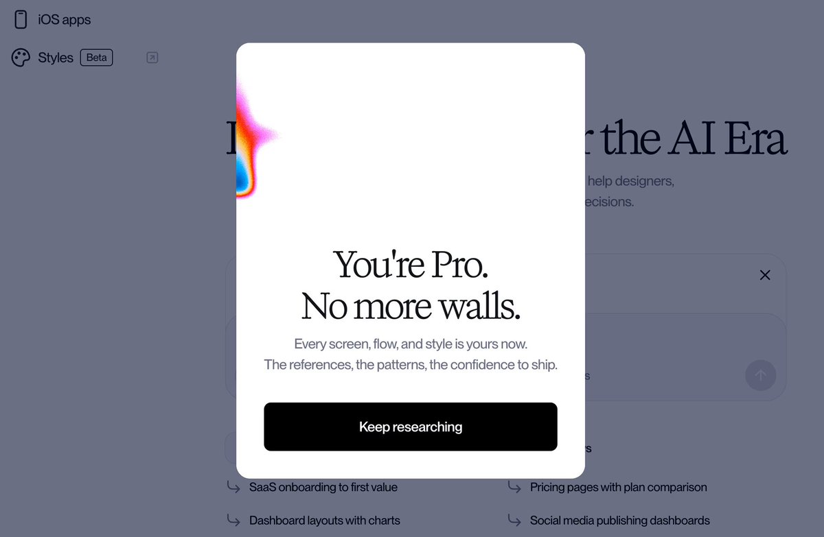 Pro upgrade modal animation