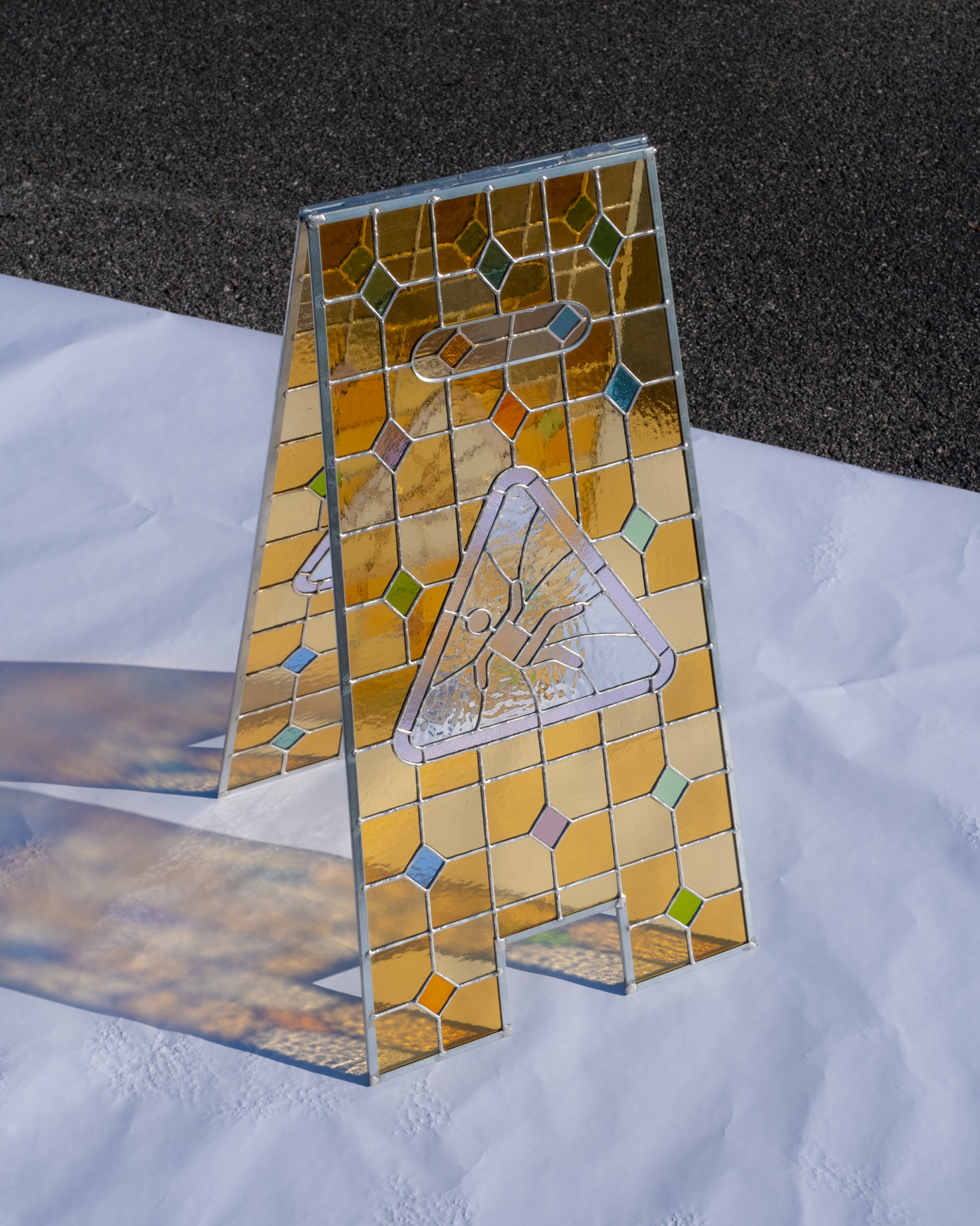 Stained glass wet floor sign sculpture, image 2