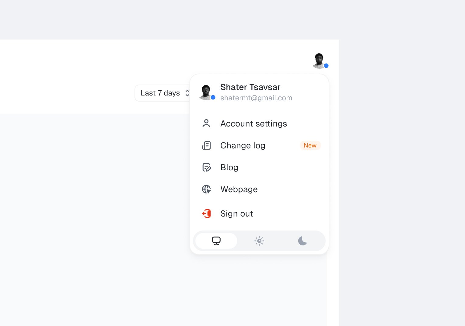 User profile dropdown menu UI, image 2